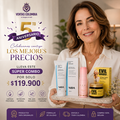 SUPER COMBO DE ANIVERSARIO CREMA NIDA , BALSAMO KAHI Y SEBO DE RES