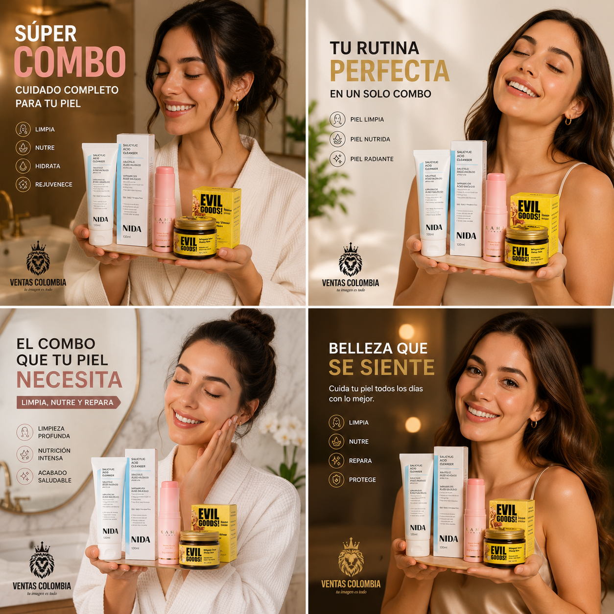 SUPER COMBO DE ANIVERSARIO CREMA NIDA , BALSAMO KAHI Y SEBO DE RES